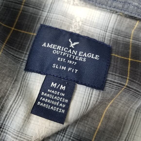 American Eagle Outfitters Slim Fit Blue Gray White Plaid Western Shirt Size M - Picture 5 of 8